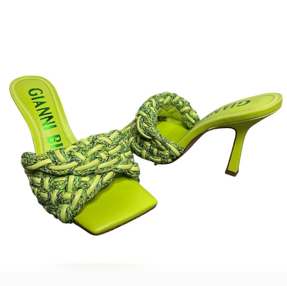 NWT GIANNI BINI Lime Green Woven Heeled Square Toe Mule, sz 5.5 - Picture 4 of 7